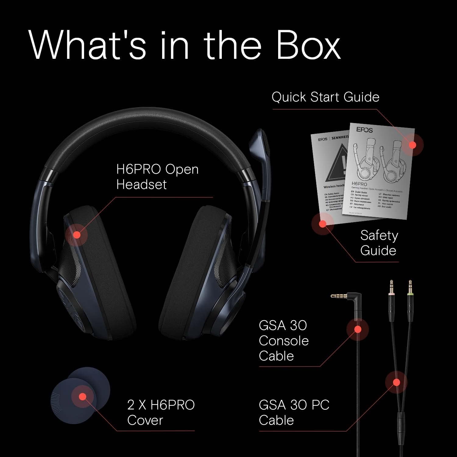 EPOS H6Pro - Open Acoustic Gaming Headset with Mic, Lightweight Headband, Comfortable & Durable Design, Xbox Headset, PS4 Headset, PS5 Headset, PC/Windows Headset - Gaming Accessories (Sebring