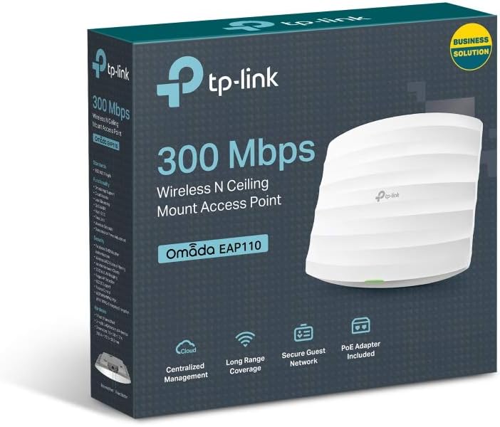 TP-Link EAP110 - Punto de Acceso Inalámbrico N300Mbps, WiFi Empresarial, Integración SND,Montable en Techo, Soporta PoE pasivo, Acceso a la Nube, Puerto Fast Ethernet
