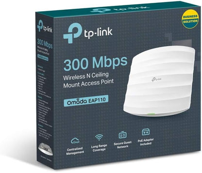 TP-Link EAP110 - Punto de Acceso Inalámbrico N300Mbps, WiFi Empresarial, Integración SND,Montable en Techo, Soporta PoE pasivo, Acceso a la Nube, Puerto Fast Ethernet