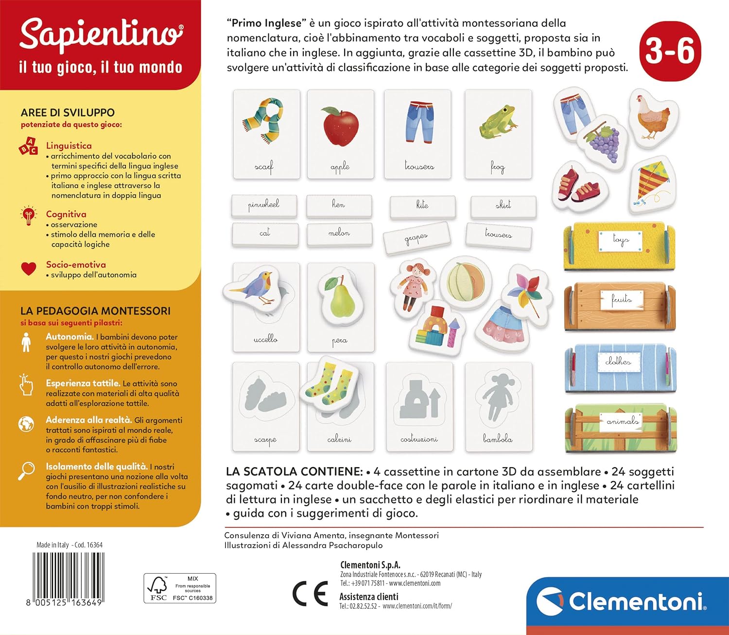 Clementoni 16364 Sapientino First Montessori 4 Years, Educational Game to Learn English, Language Development-Made in Italy, Multi-Coloured