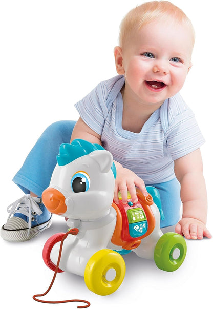 Clementoni 17776 Baby Pony Always with Me-Interactive Towing, Animal to Pull, Motor Game, First Steps, Learning to Walk, Kids 6 Months-Made in Italy, English Towable Pony