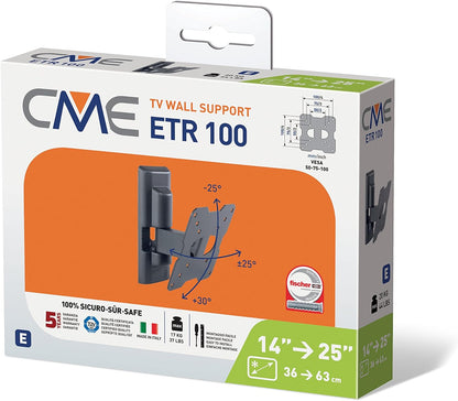 Meliconi CME ETR 100 TV support, Tiltable, for TVs up to max 25 '', Vesa 50 - 75 - 100 mm, Black