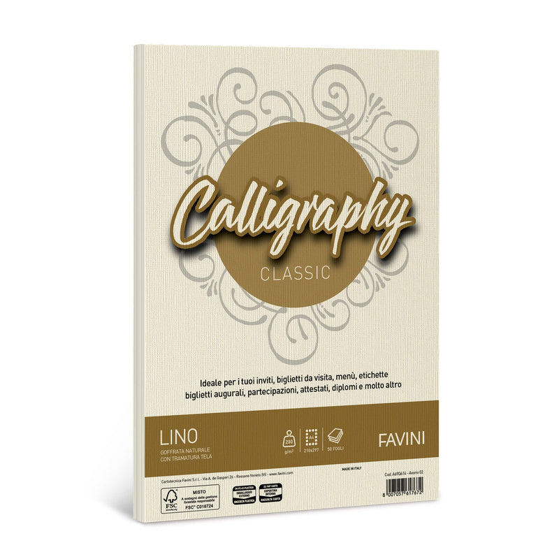 Carta CALLIGRAPHY LINO 200gr A4 50fg avorio 02 FAVINI