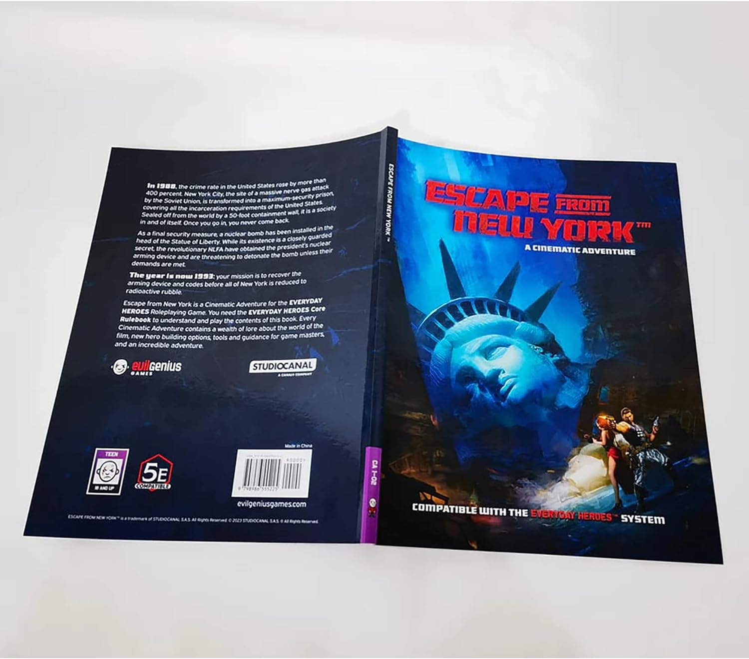 Evil Genius Games Cinematic Adventure: Escape from New York - Expansion RPG Book, for Use with The Everyday Heroes Core Rulebook, d20, 5e Compatible, 100+ Page Hardcover Book, Officially Licensed RPG
