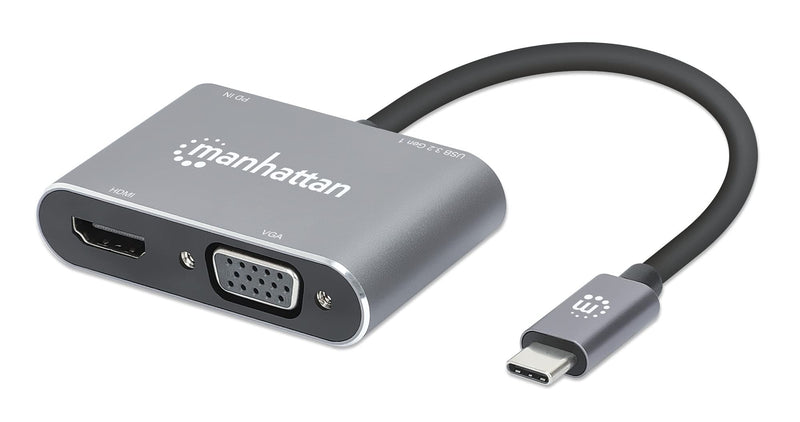 Manhattan USB-C Dock/Hub, Ports (X4): Hdmi, USB-A, USB-C and Vga, W128292027 (Hdmi, USB-A, USB-C and Vga, with Power Delivery (87W) To USB-C Port (Note Add USB-C Wall Charger and USB-C
