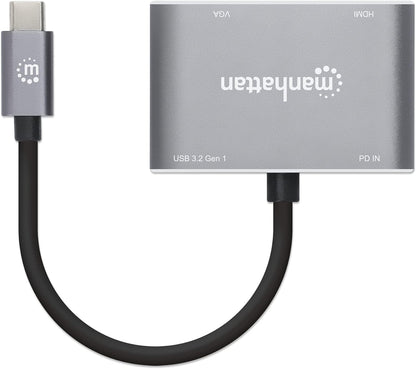 Manhattan USB-C Dock/Hub, Ports (X4): Hdmi, USB-A, USB-C and Vga, W128292027 (Hdmi, USB-A, USB-C and Vga, with Power Delivery (87W) To USB-C Port (Note Add USB-C Wall Charger and USB-C