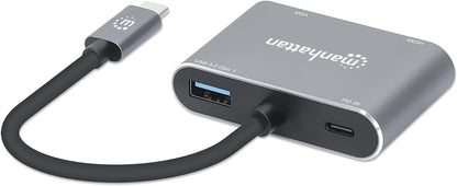 Manhattan USB-C Dock/Hub, Ports (X4): Hdmi, USB-A, USB-C and Vga, W128292027 (Hdmi, USB-A, USB-C and Vga, with Power Delivery (87W) To USB-C Port (Note Add USB-C Wall Charger and USB-C