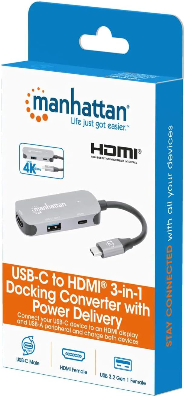 Manhattan USB-C to HDMI 3-in-1 Docking Converter with Power Delivery