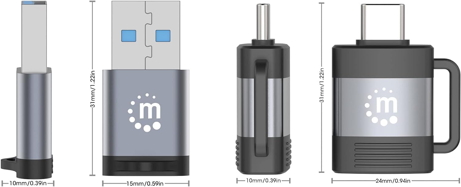 Manhattan 2 Piece Set: USB-C to USB-A Adapter & USB-A to USB-C Adapter