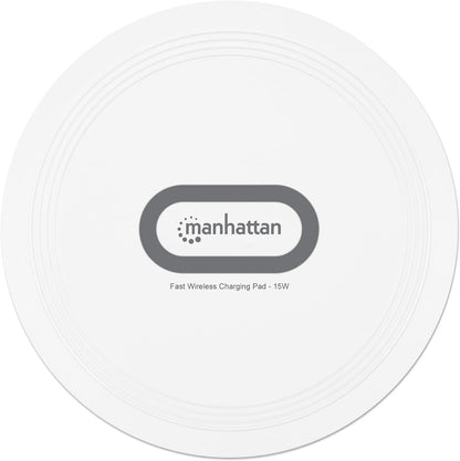 Manhattan Products 406024 Induction Charging Pad Wireless Charger with Quick Charge Function, 15 W / 10 W / 7.5 W / 5 W Output, White