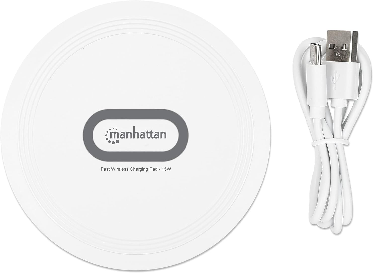 Manhattan Products 406024 Induction Charging Pad Wireless Charger with Quick Charge Function, 15 W / 10 W / 7.5 W / 5 W Output, White