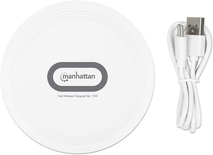 Manhattan Products 406024 Induction Charging Pad Wireless Charger with Quick Charge Function, 15 W / 10 W / 7.5 W / 5 W Output, White