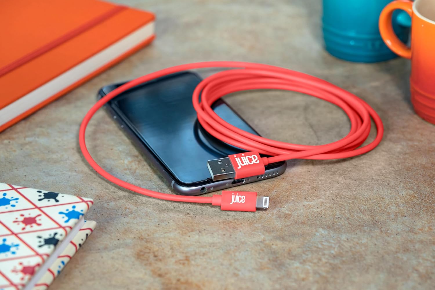 Juice XL 2m Apple Lightning Cable. USB to Lightning iPhone Charger Cable, MFI Certified Apple Charger Cable. Long, Durable iPad Charger Cable & iPhone Cable (Coral