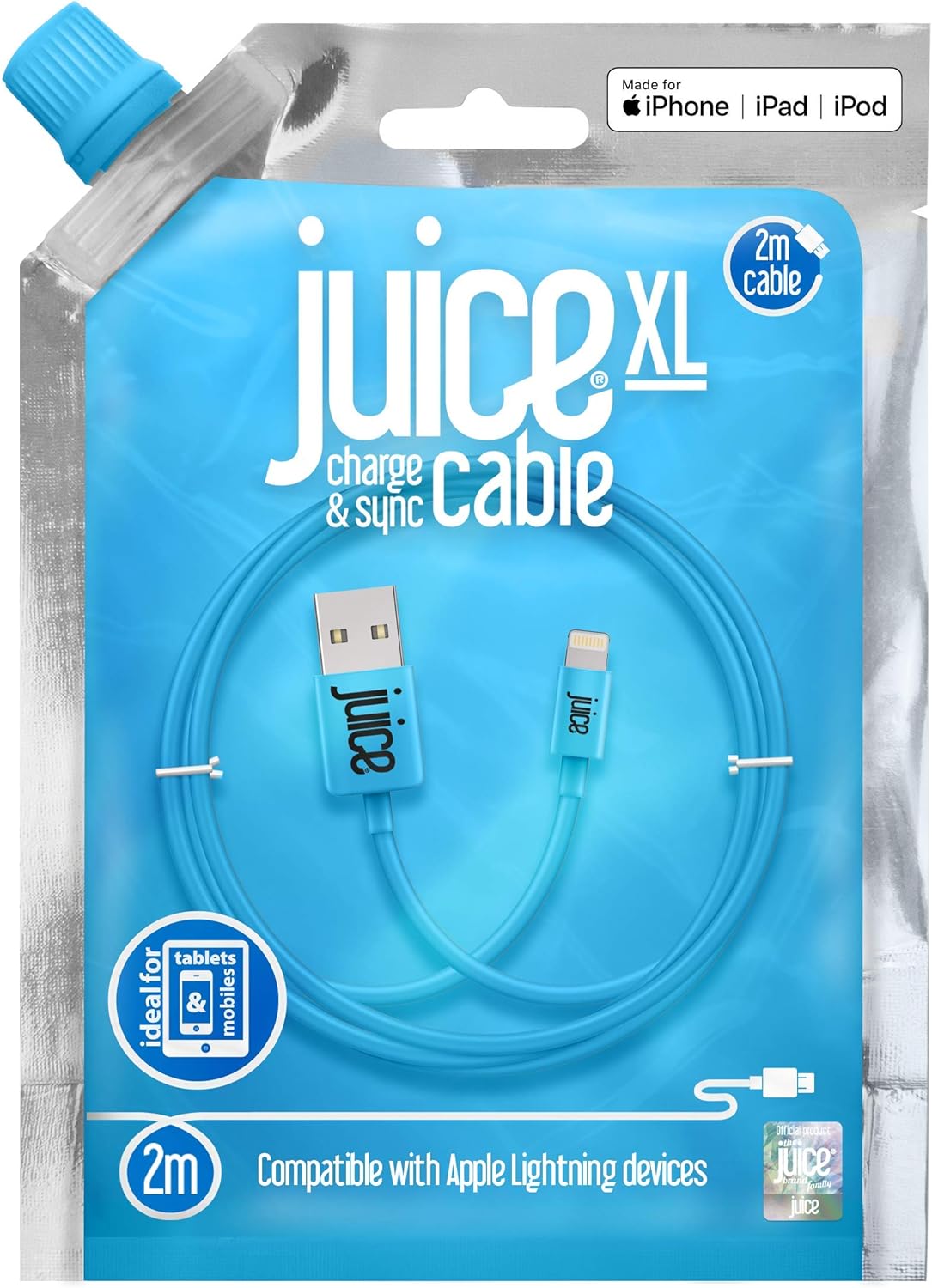 Juice Apple iPhone 11, Pro, iPhone X, Xr, iPhone 8, 7, 6, SE, iPad Lightning, Charge & Sync Cable, 2m