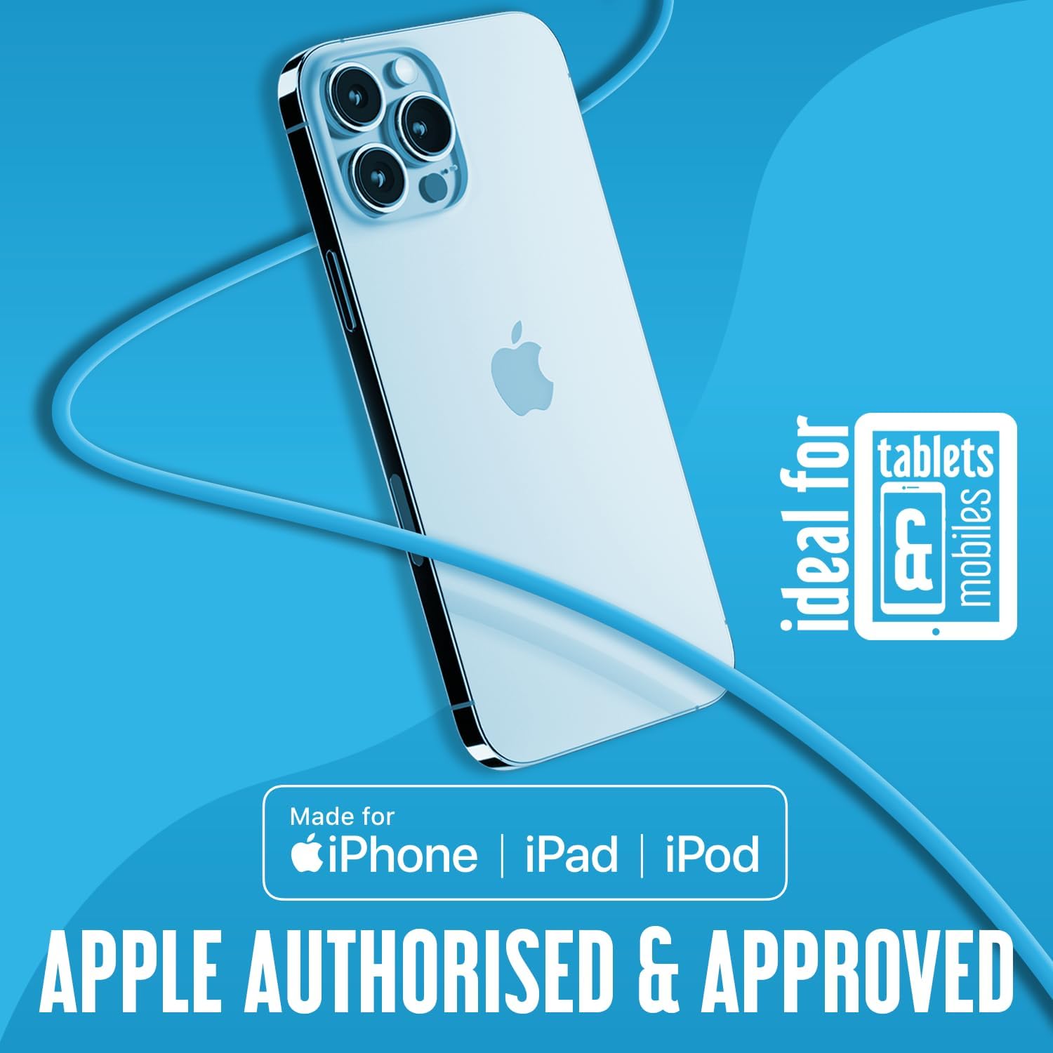 Juice Apple iPhone Lightning 3m Charger and Sync Cable for Apple iPhone 13, 13 Pro, 12 | PRO | Mini, SE, 11, XS, XR, X, 8, 7, 6, 5, iPad, Pro, Air, Mini, Airpods Pro