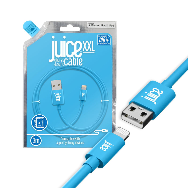 Juice Apple iPhone Lightning 3m Charger and Sync Cable for Apple iPhone 13, 13 Pro, 12 | PRO | Mini, SE, 11, XS, XR, X, 8, 7, 6, 5, iPad, Pro, Air, Mini, Airpods Pro