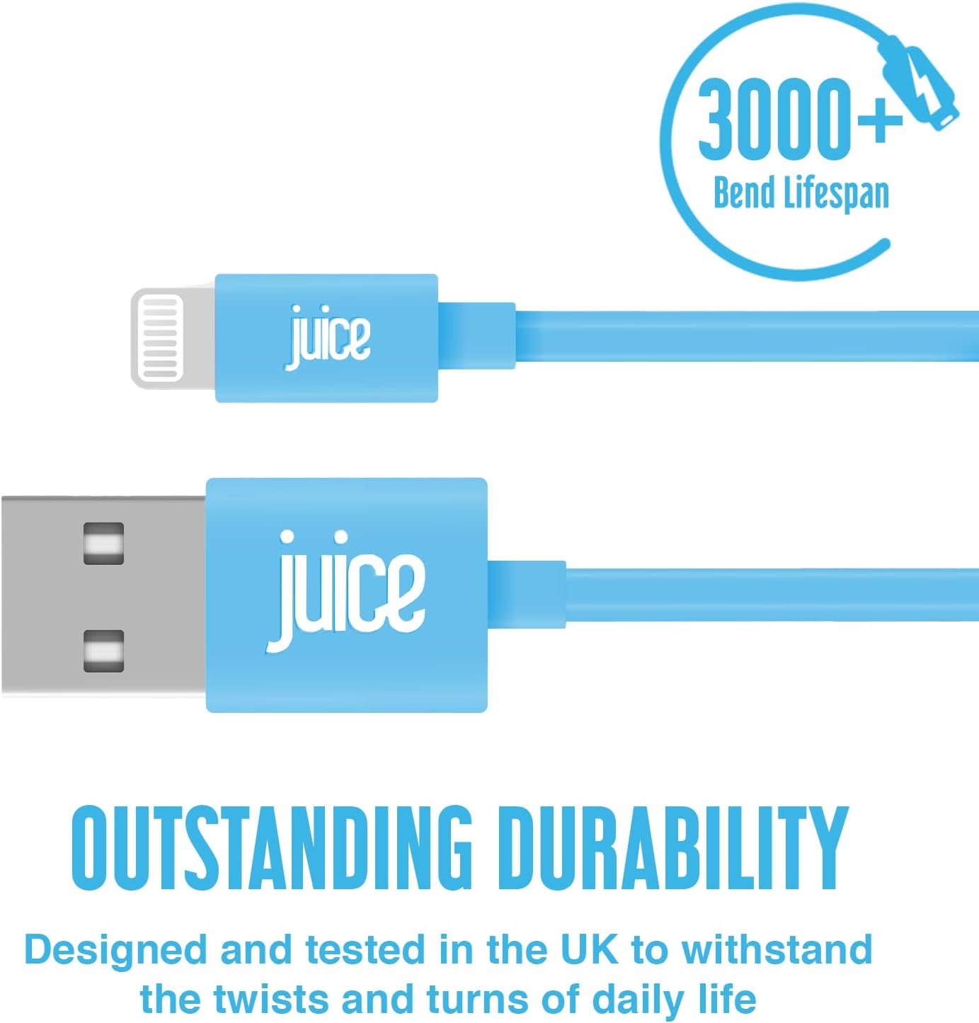 Juice Apple iPhone Lightning 3m Charger and Sync Cable for Apple iPhone 13, 13 Pro, 12 | PRO | Mini, SE, 11, XS, XR, X, 8, 7, 6, 5, iPad, Pro, Air, Mini, Airpods Pro