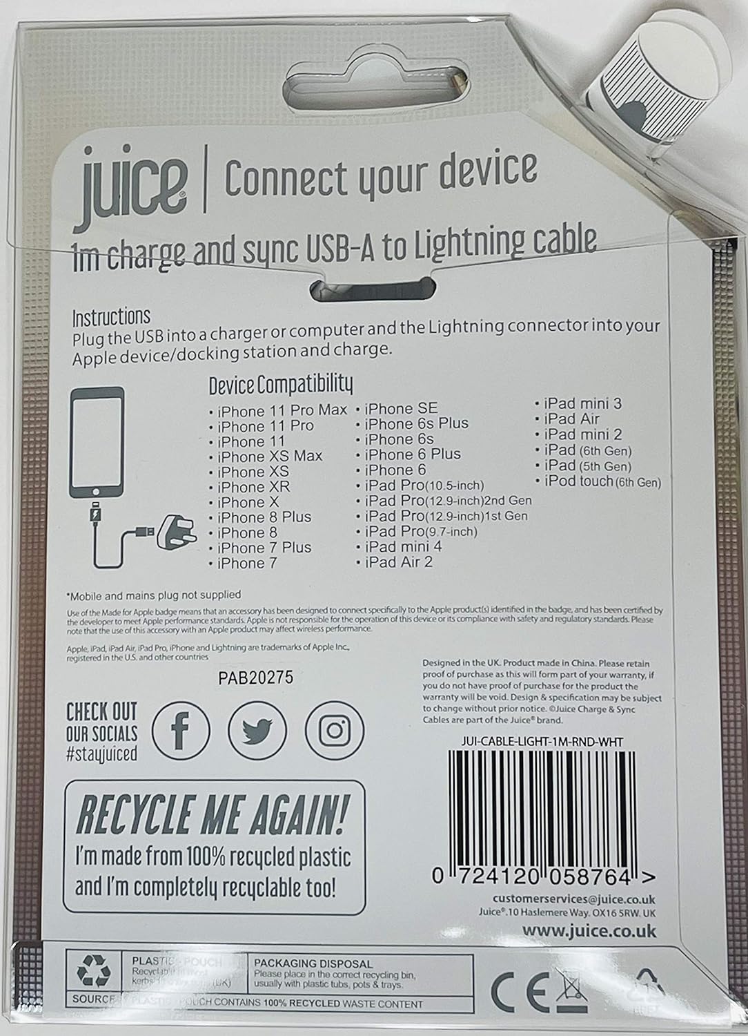 Juice Apple Lightning Charging Cable 1m