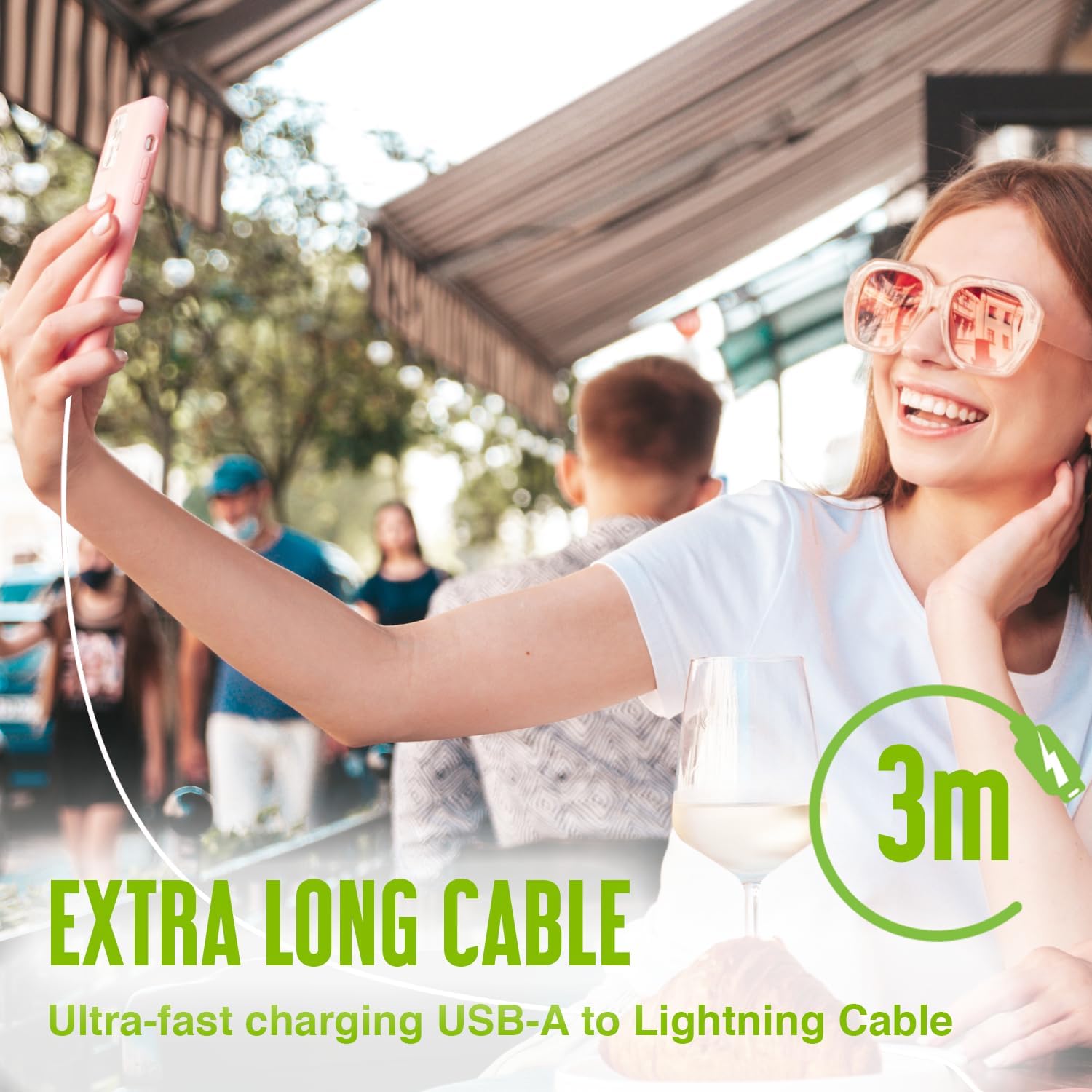 Juice Apple iPhone Lightning 3m Charger and Sync Cable for Apple iPhone 13, 13 Pro, 12, 12 Mini, SE, 11, XS, XR, X, 8, 7, 6, 5, iPad, Pro, Air, Mini, Airpods Pro