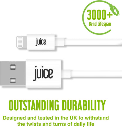 Juice Apple iPhone Lightning 3m Charger and Sync Cable for Apple iPhone 13, 13 Pro, 12, 12 Mini, SE, 11, XS, XR, X, 8, 7, 6, 5, iPad, Pro, Air, Mini, Airpods Pro