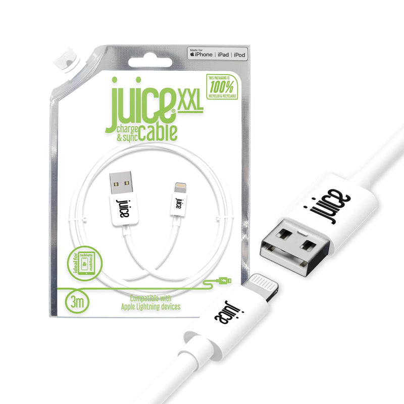 Juice Apple iPhone Lightning 3m Charger and Sync Cable for Apple iPhone 13, 13 Pro, 12, 12 Mini, SE, 11, XS, XR, X, 8, 7, 6, 5, iPad, Pro, Air, Mini, Airpods Pro