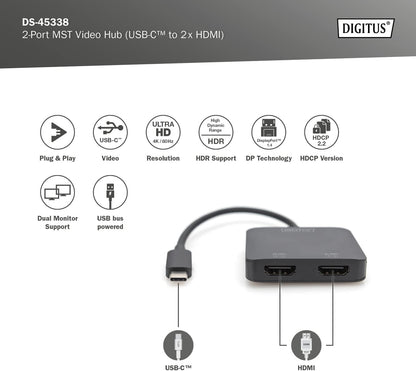 DIGITUS 2-Port MST Video Hub USB-C and 2x HDMI