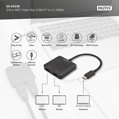 DIGITUS 2-Port MST Video Hub USB-C and 2x HDMI