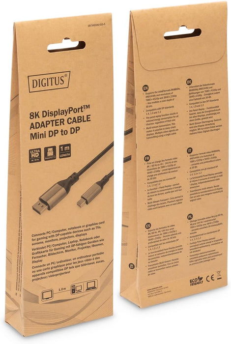 Digitus DisplayPort/Mini-DisplayPort Anschlusskabel DisplayPort Stecker, Mini DisplayPort Stecker 8K/60Hz - UHD-II - mini DP auf DP 1 m