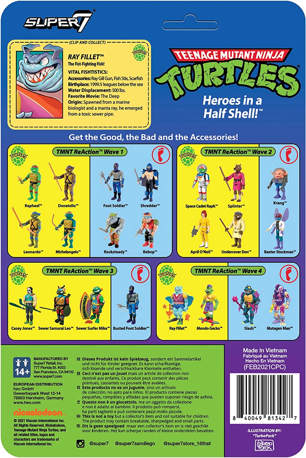 Super7 Teenage Mutant Ninja Turtles Ray Fillet 3.75 in Reaction Figure