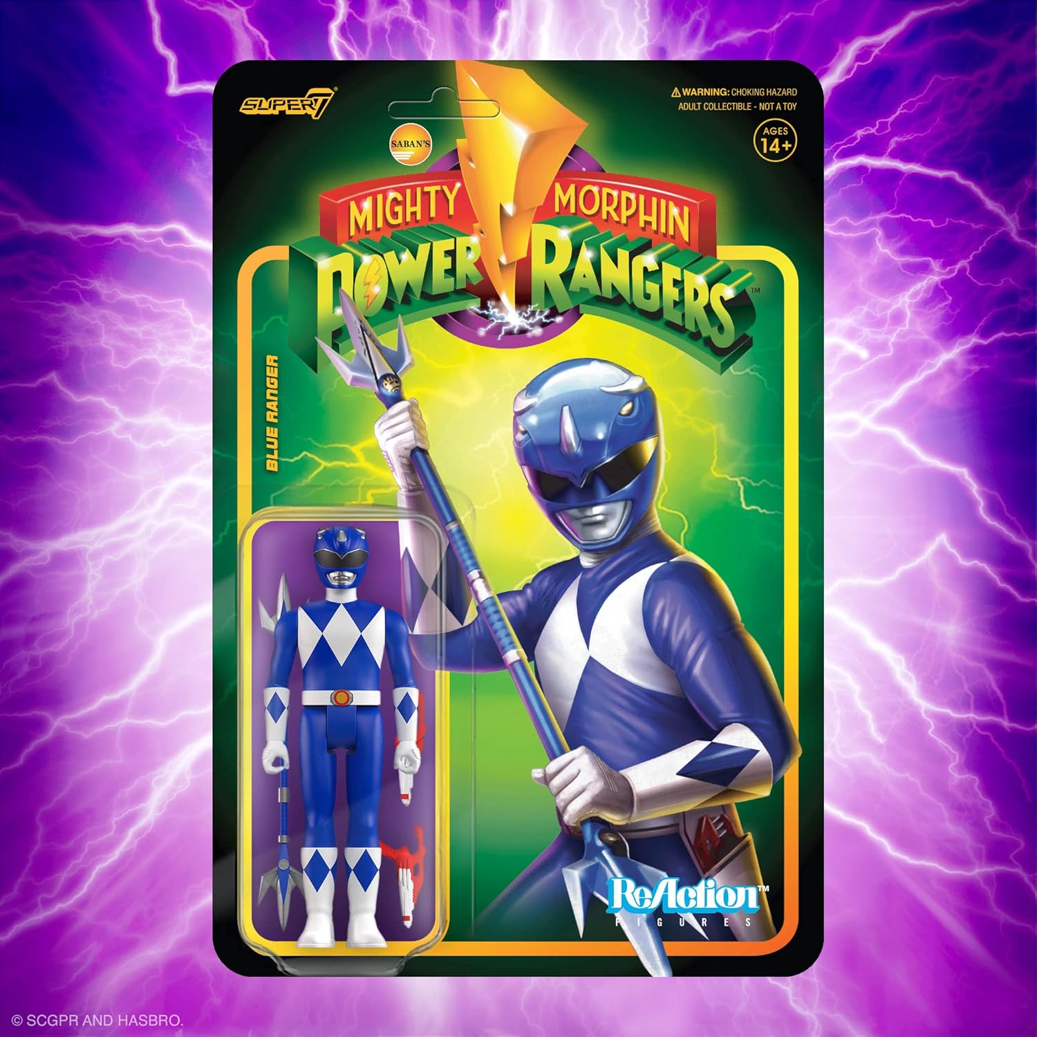 Super7 Mighty Morphin Power Rangers Blue Ranger - Figura de acción de Power Rangers de 3.75 pulgadas con accesorios, coleccionables clásicos y juguetes retro