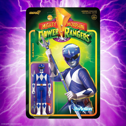 Super7 Mighty Morphin Power Rangers Blue Ranger - Figura de acción de Power Rangers de 3.75 pulgadas con accesorios, coleccionables clásicos y juguetes retro