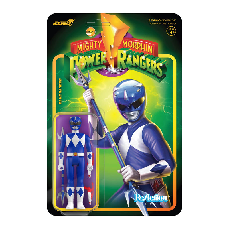 Super7 Mighty Morphin Power Rangers Blue Ranger - Figura de acción de Power Rangers de 3.75 pulgadas con accesorios, coleccionables clásicos y juguetes retro