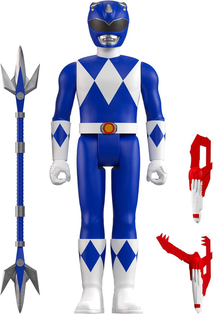 Super7 Mighty Morphin Power Rangers Blue Ranger - Figura de acción de Power Rangers de 3.75 pulgadas con accesorios, coleccionables clásicos y juguetes retro