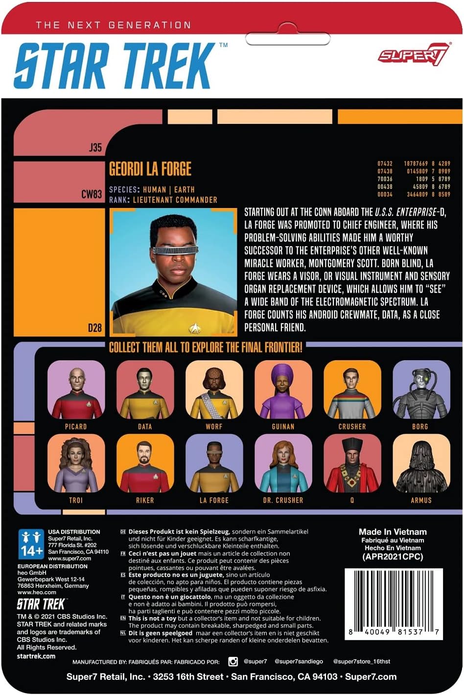 Super7 Star Trek: The Next Generation Lt. Commander La Forge - Figura di reazione in scala 9,5 cm