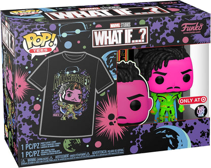 Funko Pop! & Tee: What If - Killmonger - Large - (L) - Anything Goes - T-Shirt - Clothes With Collectable Vinyl Figure - Gift Idea - Toys and Short Sleeve Top for Adults Unisex Men and Women