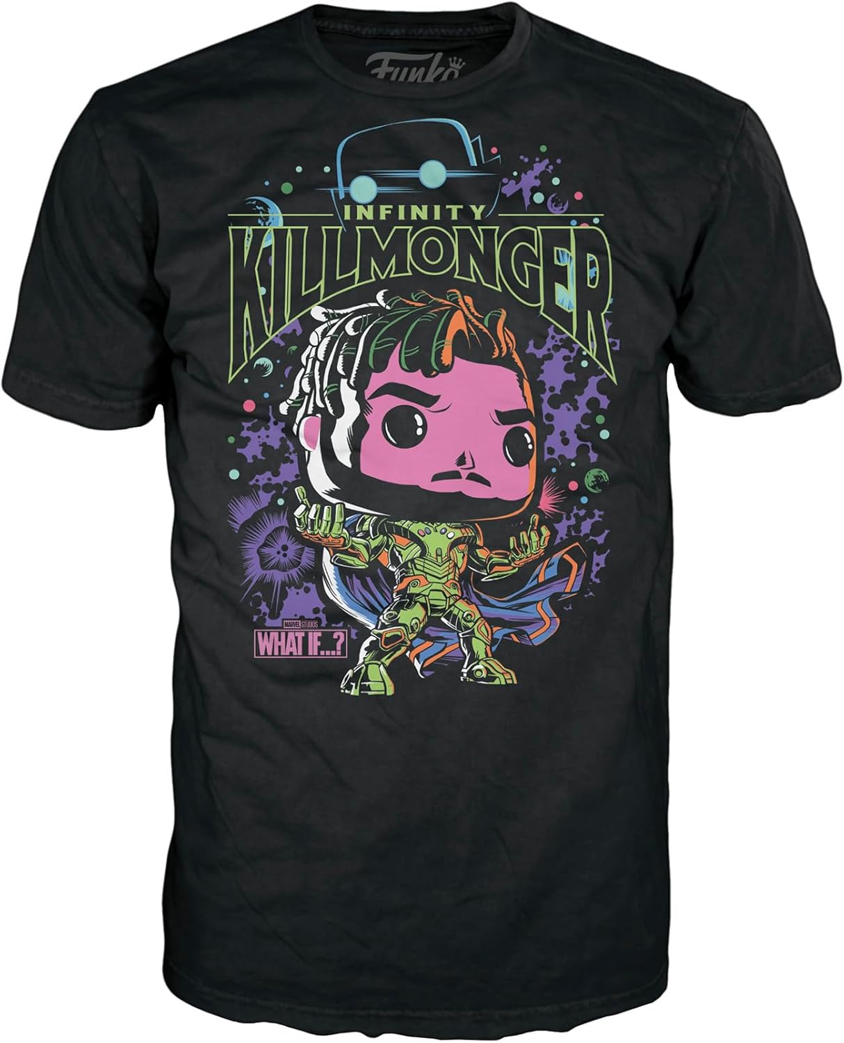Funko Pop! & Tee: What If - Killmonger - Large - (L) - Anything Goes - T-Shirt - Clothes With Collectable Vinyl Figure - Gift Idea - Toys and Short Sleeve Top for Adults Unisex Men and Women