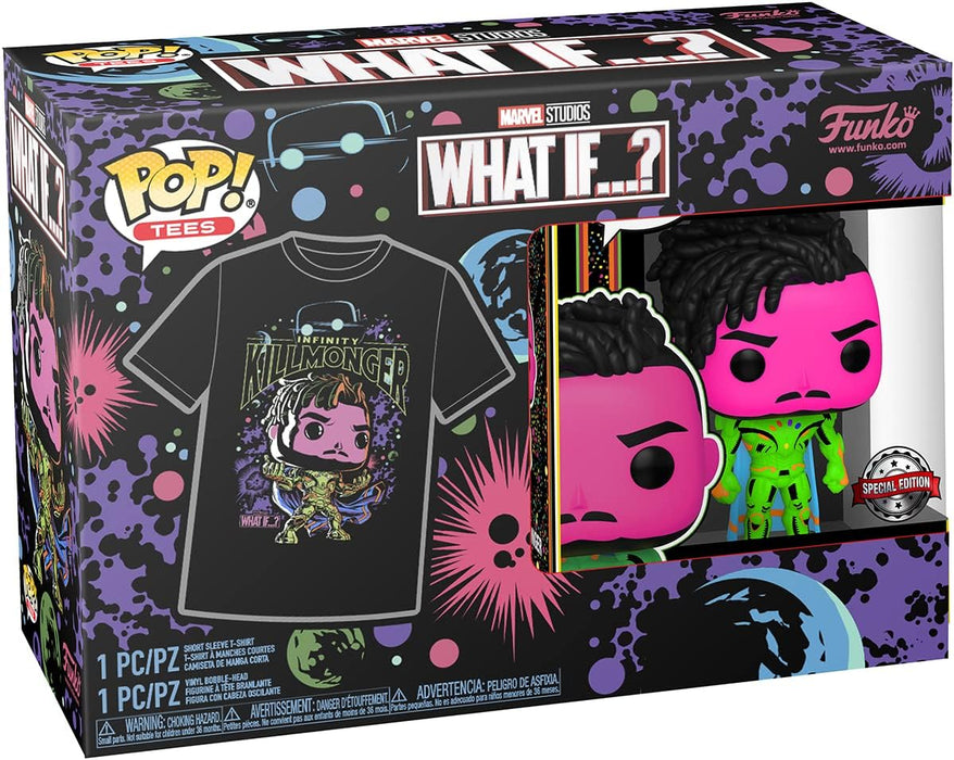 Funko Pop! & Tee: What If - Killmonger - Extra Large - (XL) - Anything Goes - T-Shirt - Clothes With Collectable Vinyl Figure - Gift Idea - Toys and Short Sleeve Top for Adults Unisex Men and Women
