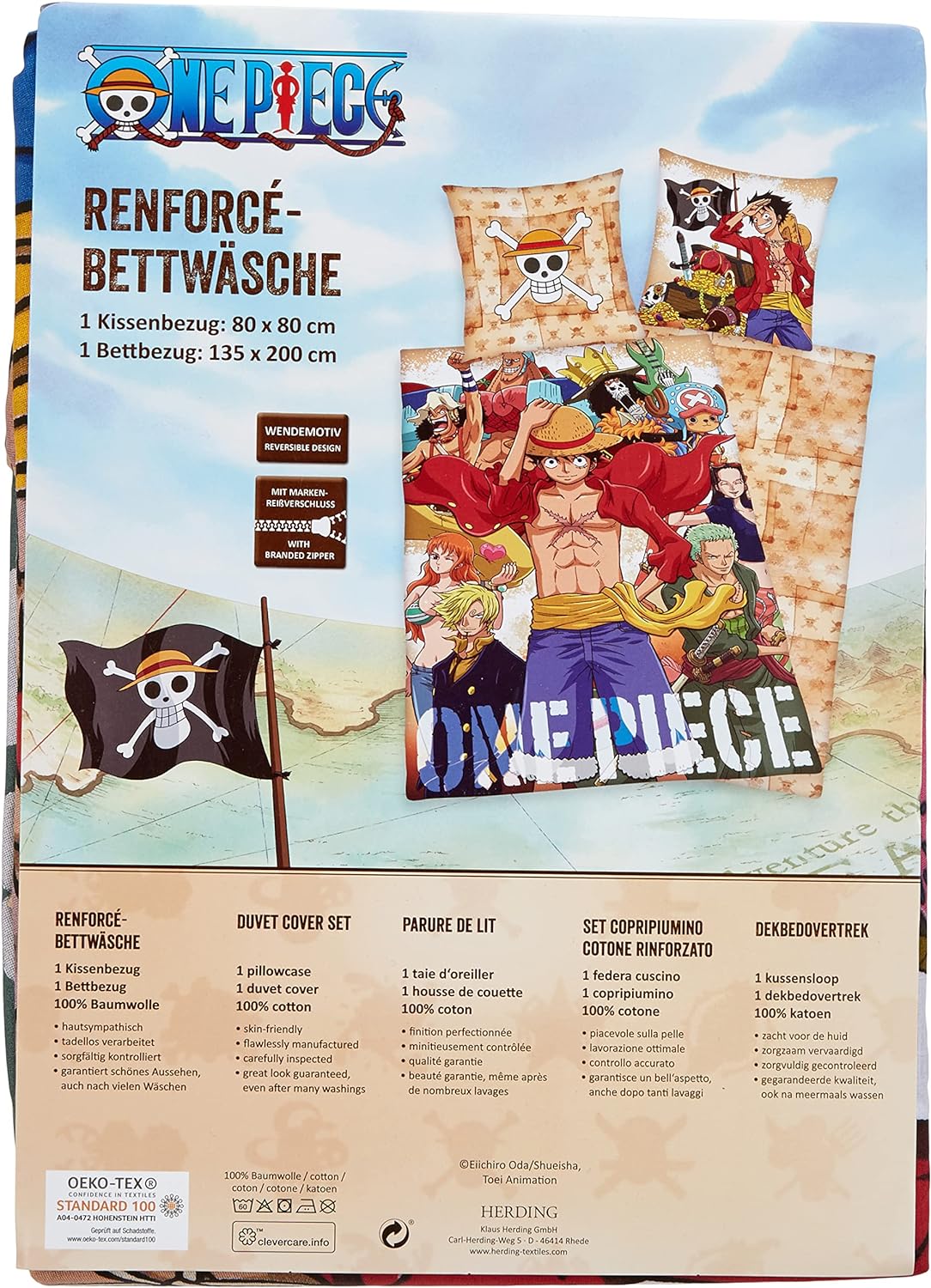 Herding One Piece bedding set, Reversible motif, Pillow case 80 x 80 cm, Duvet cover approx. 135 x 200 cm, Cotton/Renforcé