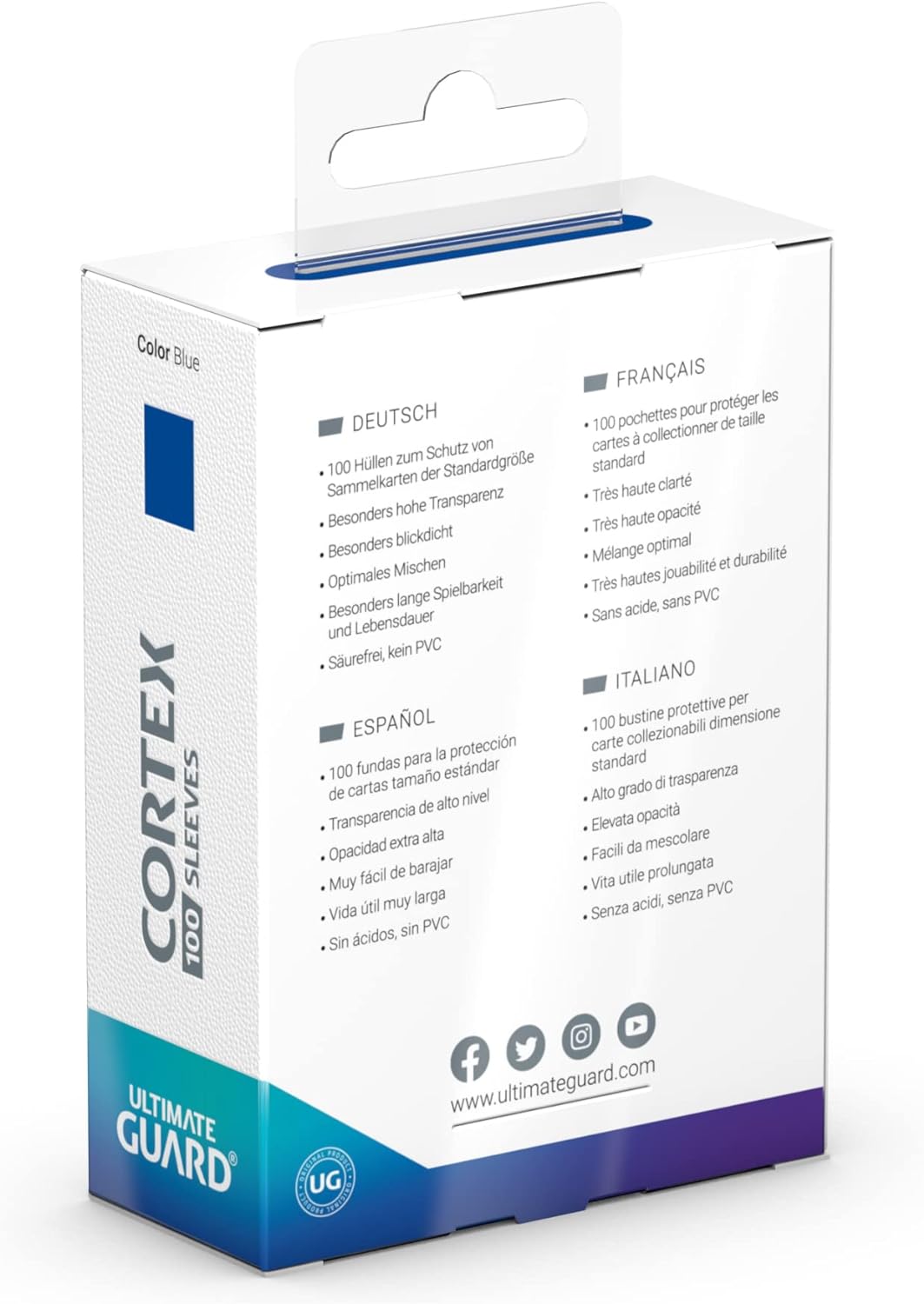 Ultimate Guard Cortex Outer Card Sleeves, 100 Standard Size TCG Sleeves, 66 x 91mm, Blue Back, Glossy Finish, No PVC & Acid-Free, High Clarity