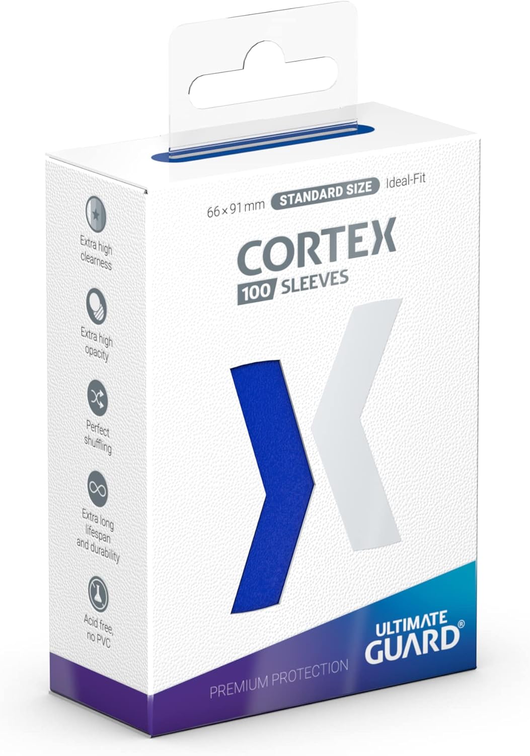 Ultimate Guard Cortex Outer Card Sleeves, 100 Standard Size TCG Sleeves, 66 x 91mm, Blue Back, Glossy Finish, No PVC & Acid-Free, High Clarity