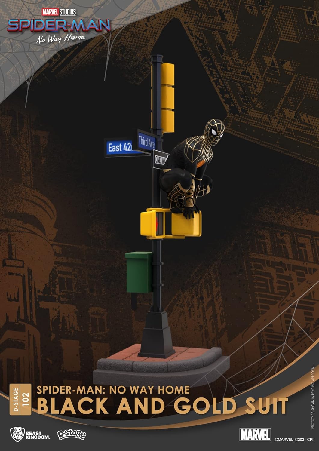 Beast Kingdom Spider-Man: No Way Home: Black & Gold DS-102 D-Stage Diorama Statue, Multicolor