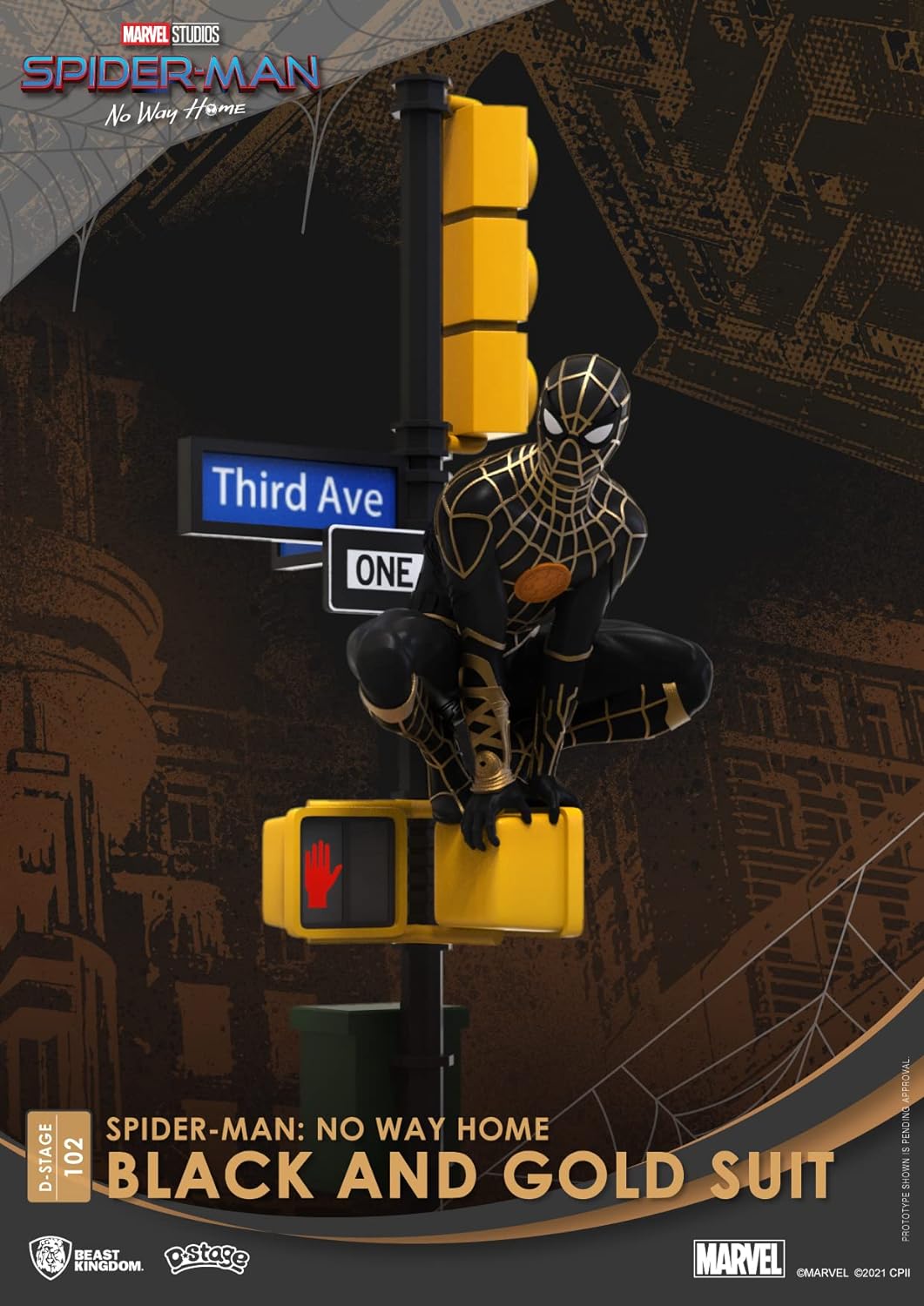 Beast Kingdom Spider-Man: No Way Home: Black & Gold DS-102 D-Stage Diorama Statue, Multicolor