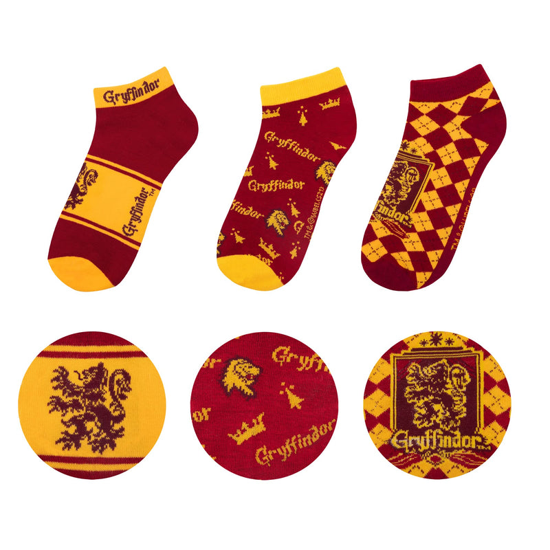 Cinereplicas - Harry Potter - Socks - Set of 3 - Gryffindor/Slytherin/Ravenclaw/Hufflepuff - Official Licence Red