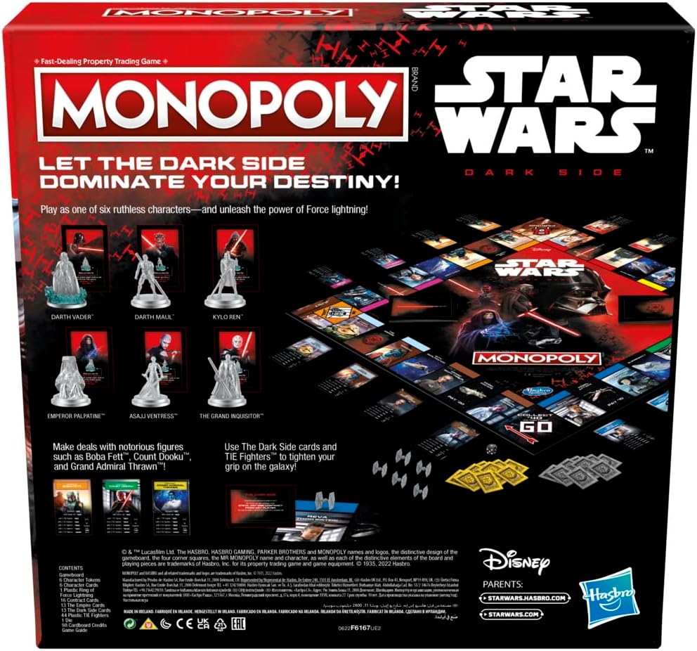 Monopoly: Disney Star Wars Dark Side Edition Board Game for Families, Games for Children, Star Wars Gift English