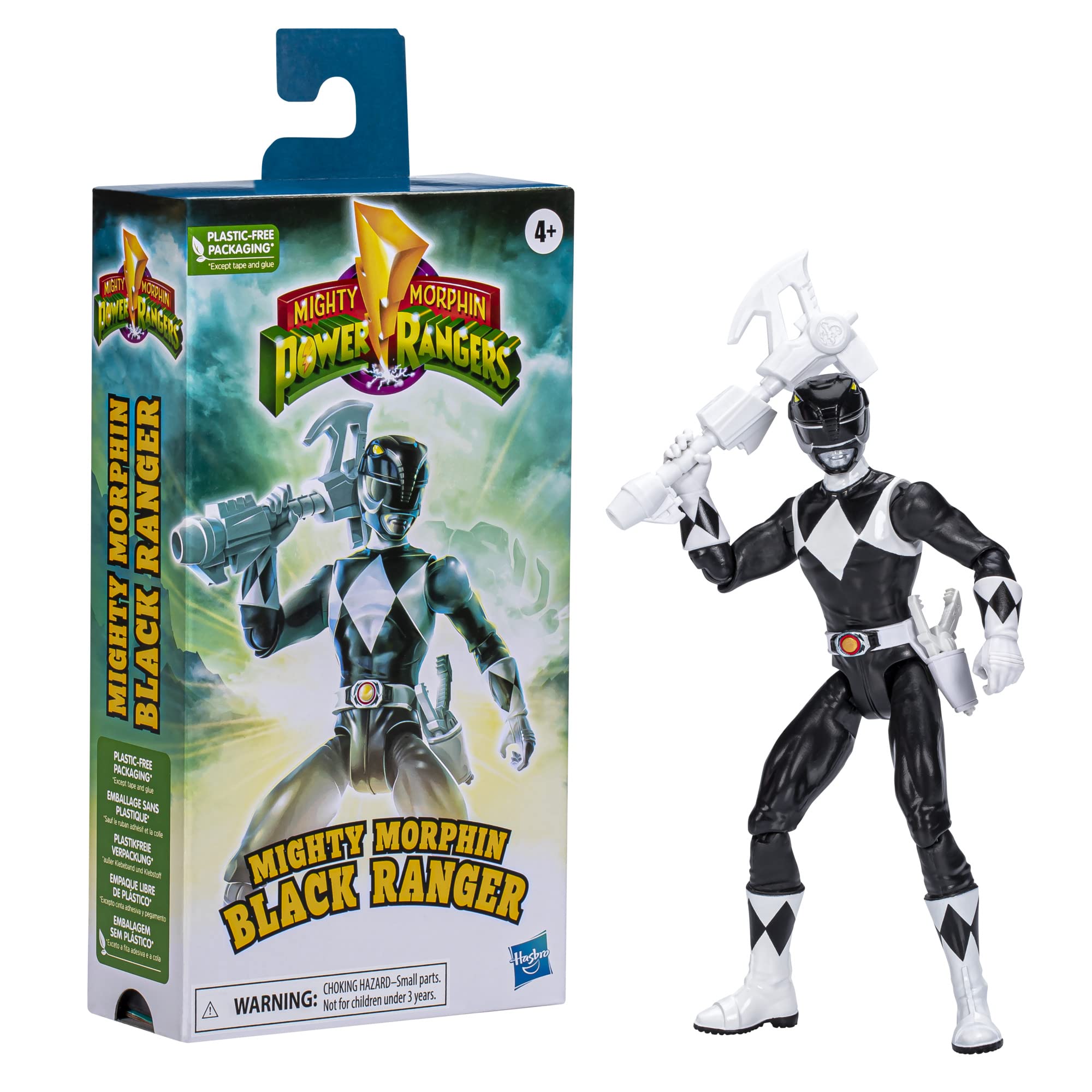 Power Rangers Mighty Morphin Black Ranger 6-Inch Action Figure Toy, Hasbro Superhero Action Figures and Toys for Boys and Girls Over 4, Includes Accessories
