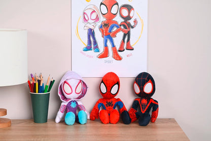 Simba- Disney Marvel Peluche Miles Morales 25 cm, Personaje de la Serie de Marvel Spidey y Sus Sorprendentes Amigos, con Ojos Que Brillan en la Oscuridad