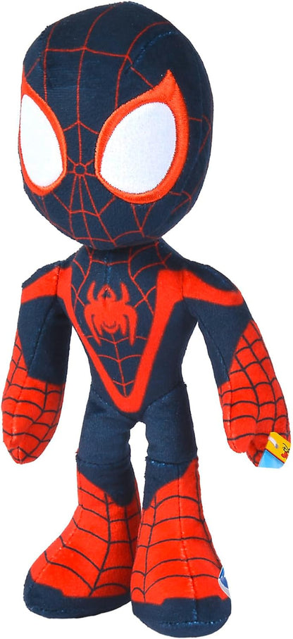 Simba- Disney Marvel Peluche Miles Morales 25 cm, Personaje de la Serie de Marvel Spidey y Sus Sorprendentes Amigos, con Ojos Que Brillan en la Oscuridad