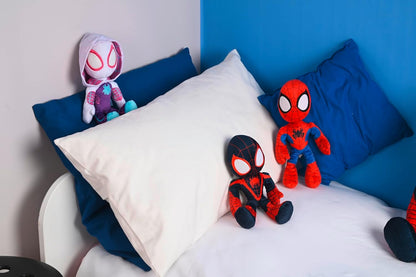 Simba- Disney Marvel Peluche Miles Morales 25 cm, Personaje de la Serie de Marvel Spidey y Sus Sorprendentes Amigos, con Ojos Que Brillan en la Oscuridad