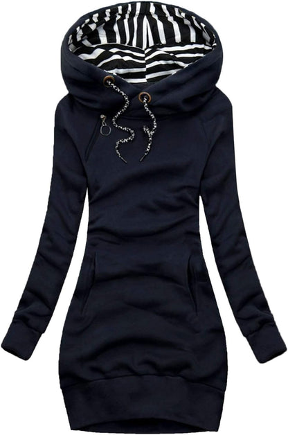Berrykey Hoodies for Women, Funnel Neck Color Block Zip Up Tunic Sweatshirts Jackets Plus Size Long Hoodie Coat Dress