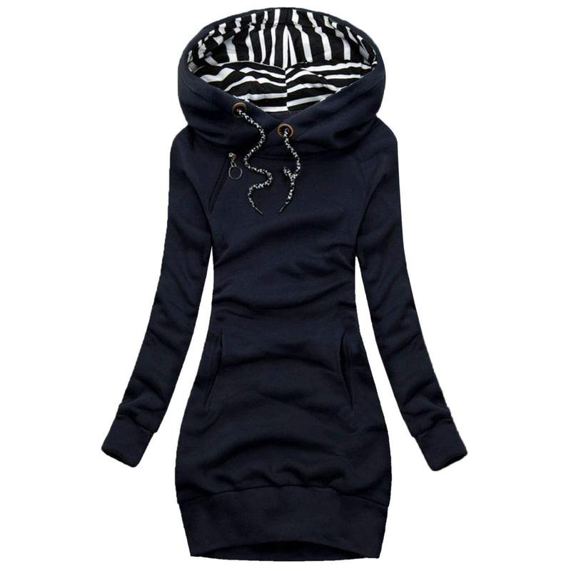 Berrykey Hoodies for Women, Funnel Neck Color Block Zip Up Tunic Sweatshirts Jackets Plus Size Long Hoodie Coat Dress